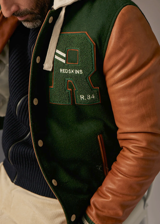 REDSKINS - Green CAMBRIDGE SCHOOL Lambskin Leather Jacket