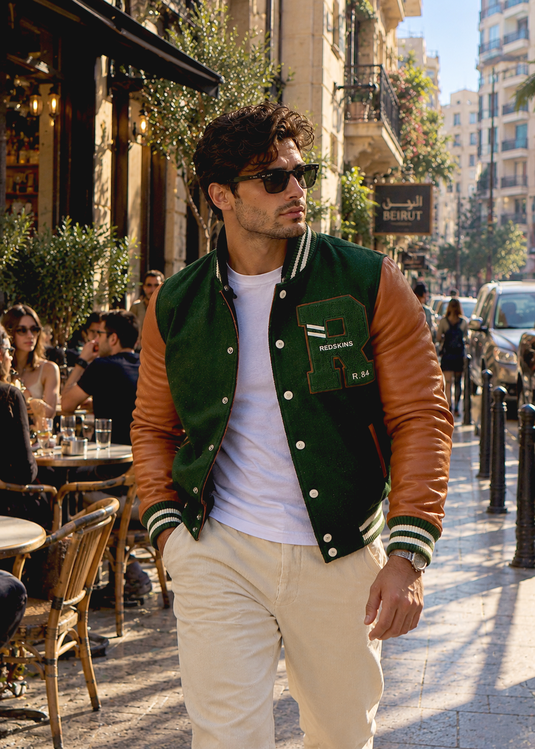 REDSKINS - Green CAMBRIDGE SCHOOL Lambskin Leather Jacket