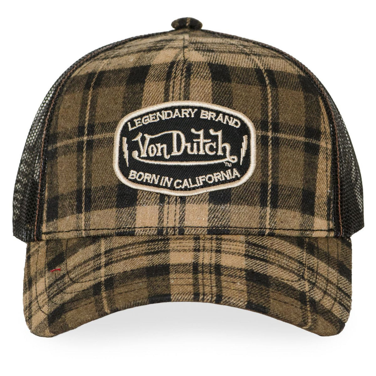 Von Dutch CAR08 Checker Pattern Flannel Mesh Brown