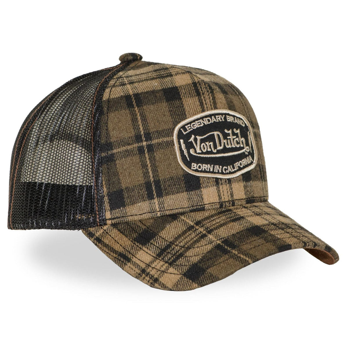 Von Dutch CAR08 Checker Pattern Flannel Mesh Brown