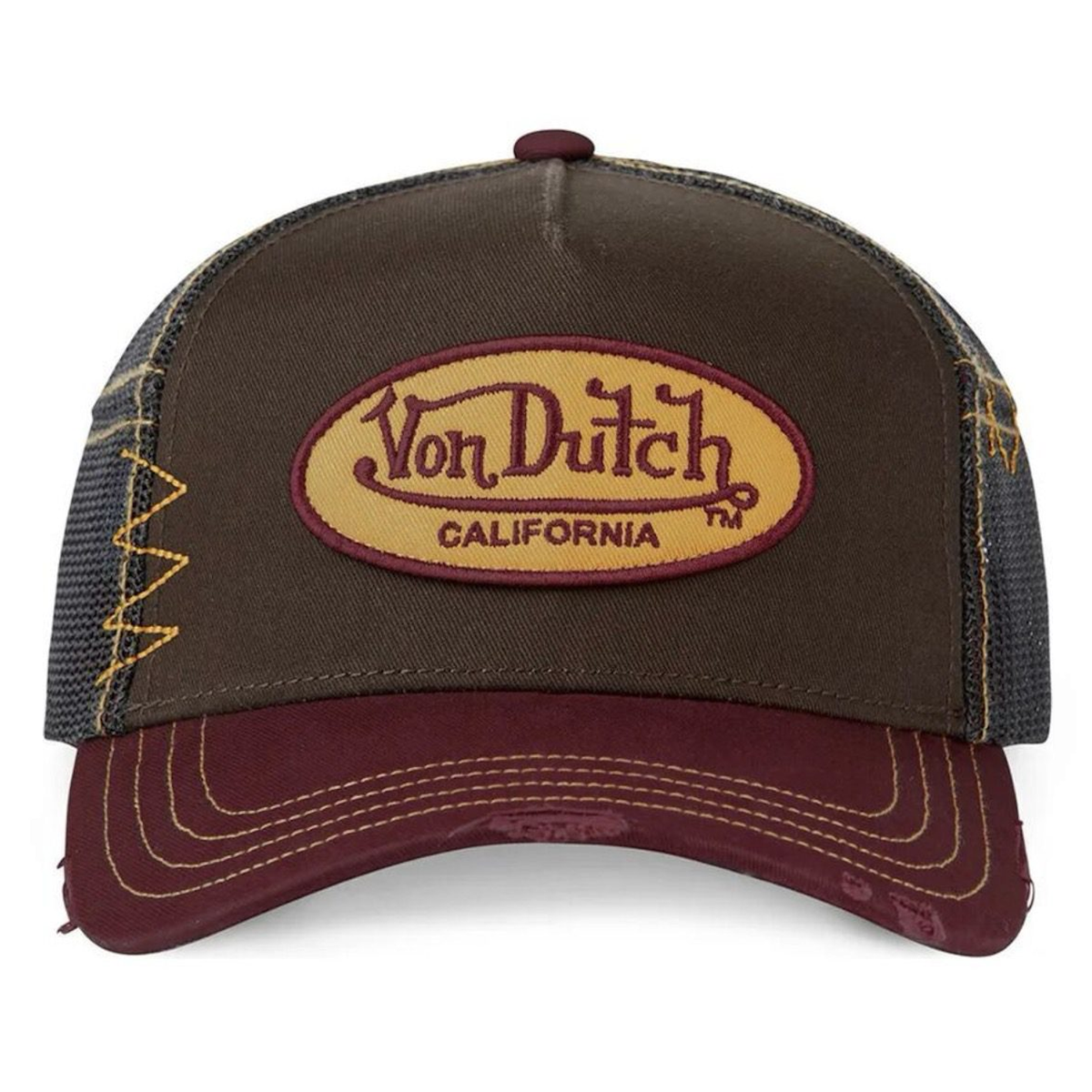 Von Dutch Distressed BLBR Brown Maroon Trucker