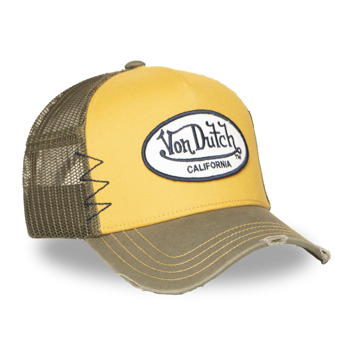 Von Dutch Distressed Mustard Kaki Trucker
