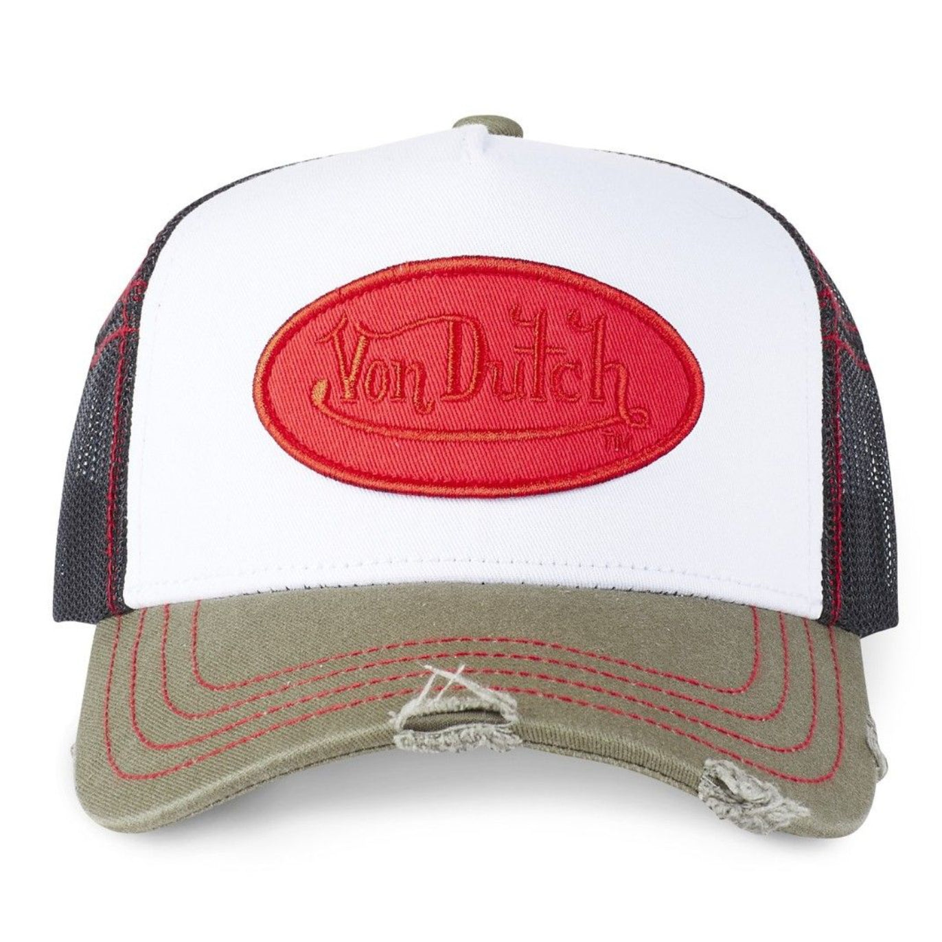 Von Dutch Distressed Summer White Kaki Trucker