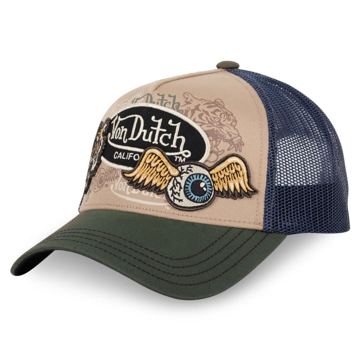 Von Dutch Patches07 Tiger Beige Kaki Navy Blue Trucker