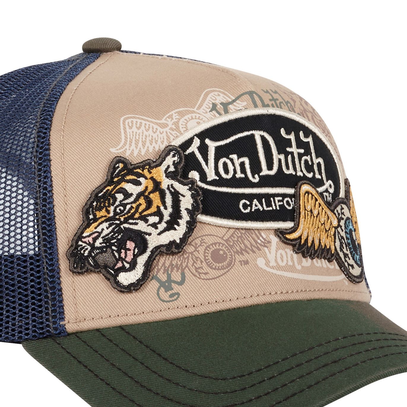Von Dutch Patches07 Tiger Beige Kaki Navy Blue Trucker