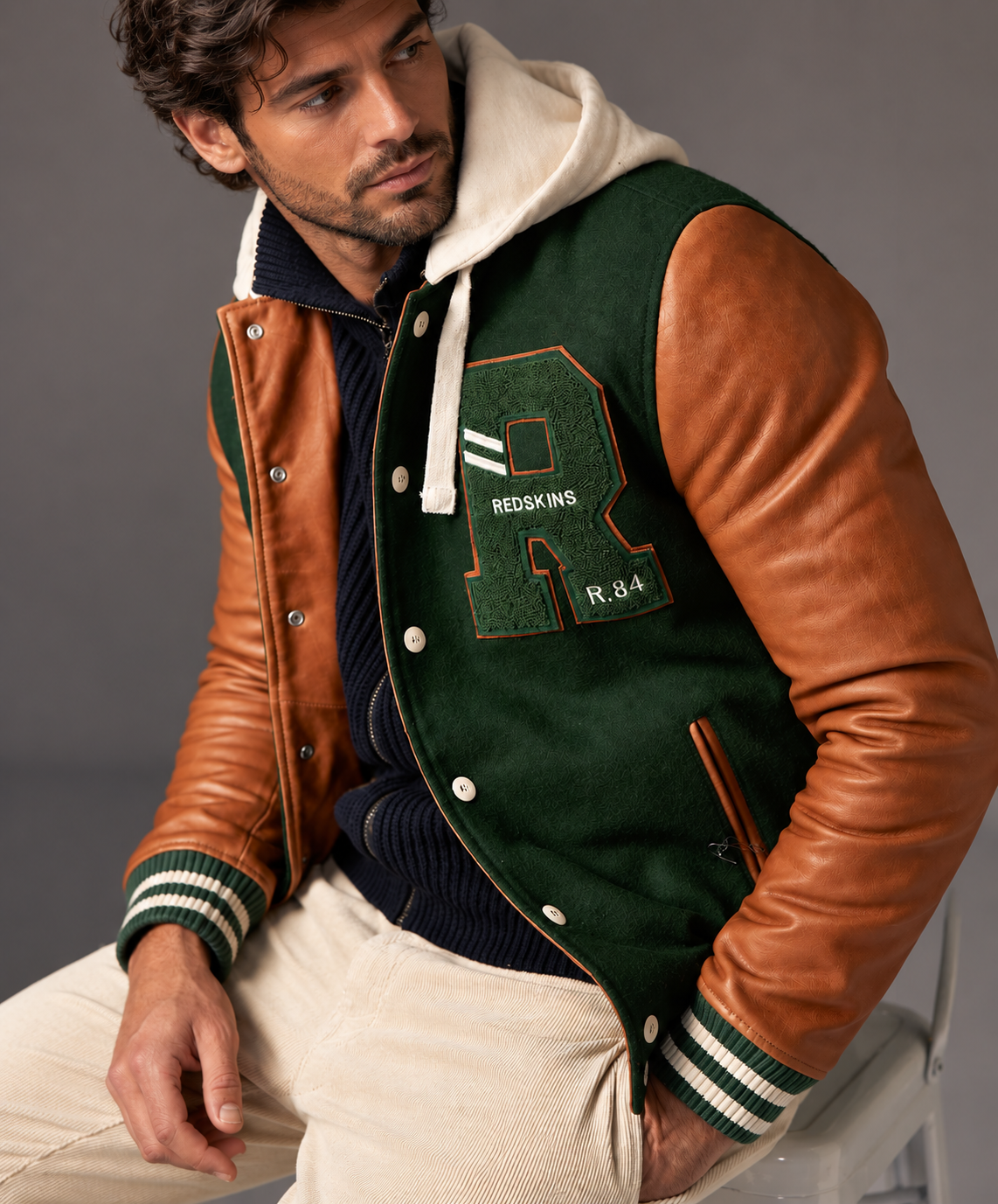 REDSKINS - Green CAMBRIDGE SCHOOL Lambskin Leather Jacket