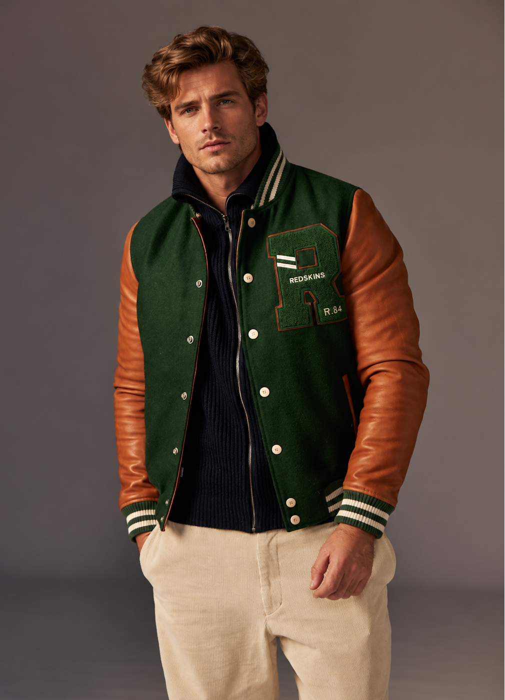 REDSKINS - Green CAMBRIDGE SCHOOL Lambskin Leather Jacket